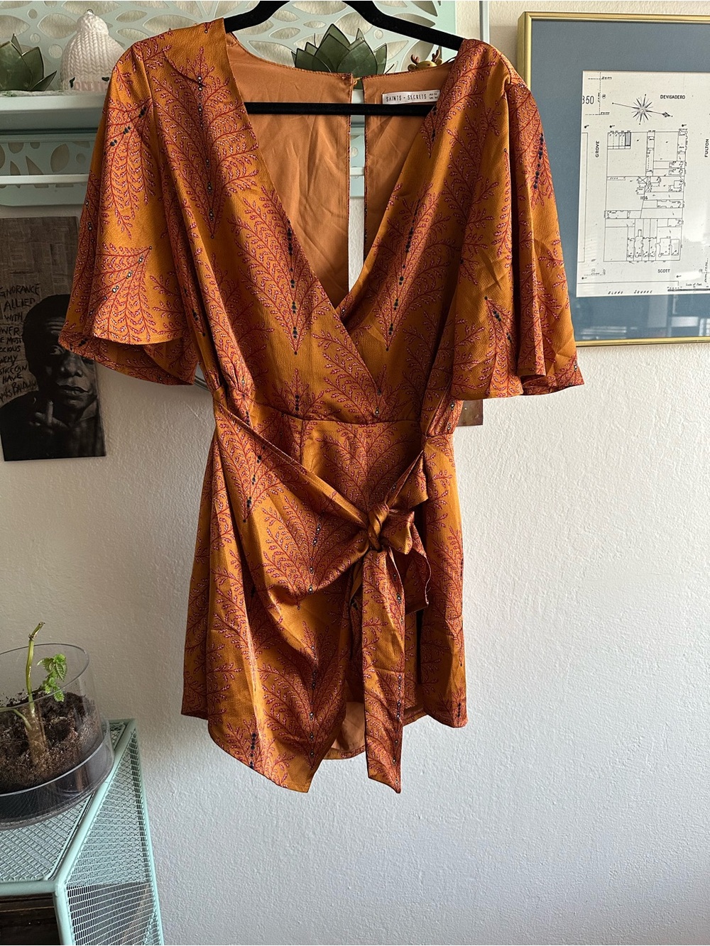 Saints + Secrets Rust Orange Printed Wrap Romper
